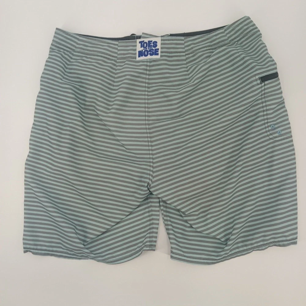 Toes on the Nose Mens Striped Board Shorts Grey Blue Size 36 Swim Trunks Pocket‎